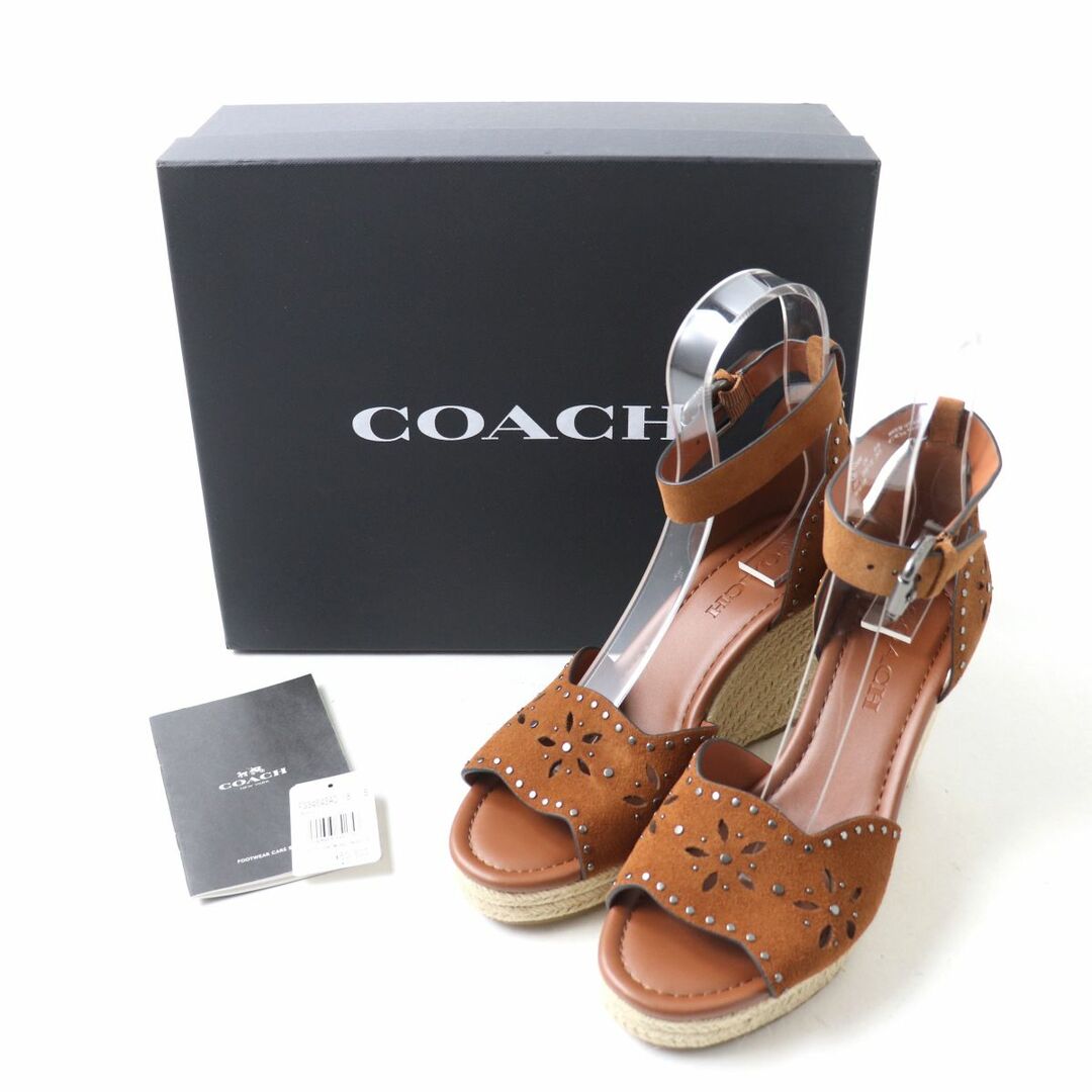 COACH(コーチ)の未使用品★COACH コーチ  FG3464 KELSI SDE WEDGE アンクルストラップ スウェードレザー ウェッジソール サンダル ブラウン 8 箱付き レディースの靴/シューズ(サンダル)の商品写真