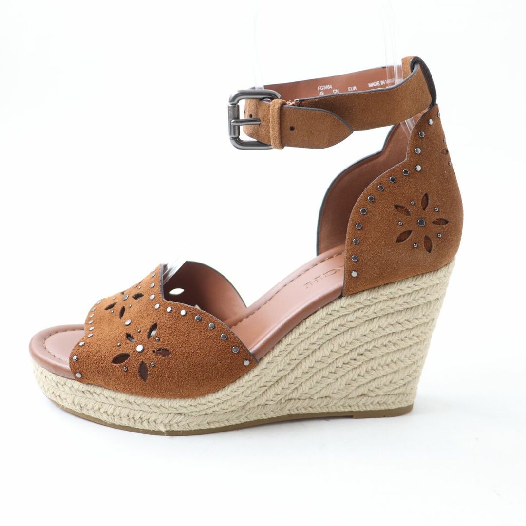 COACH(コーチ)の未使用品★COACH コーチ  FG3464 KELSI SDE WEDGE アンクルストラップ スウェードレザー ウェッジソール サンダル ブラウン 8 箱付き レディースの靴/シューズ(サンダル)の商品写真