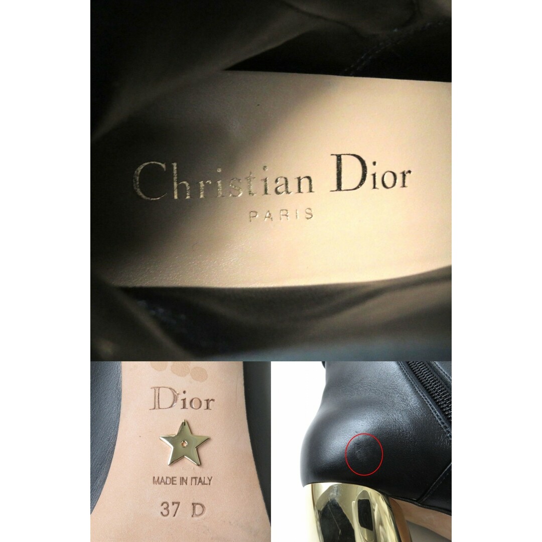 Christian Dior(クリスチャンディオール)の美品★Christian Dior クリスチャンディオール DIOR RHODES 22SS CD金具付 スクエアトゥ レザーショートブーツ レディース 黒×金 37D 伊製 レディースの靴/シューズ(ブーツ)の商品写真