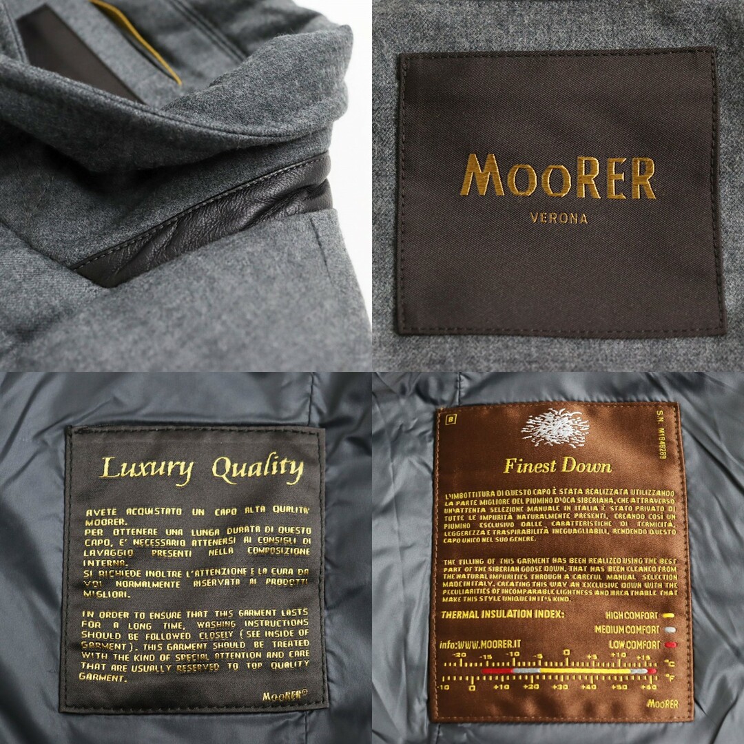 MooRER(ムーレー)の極美品●定価208.000円 ムーレー MANTERO-L カシミヤ混 ダブルブレスト スタンドカラー ミドル丈 ダウンジャケット／コート グレー 54 伊製 メンズのジャケット/アウター(ダウンジャケット)の商品写真