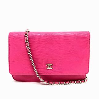 シャネル(CHANEL)のシャネル CHANEL ココマーク A33814 チェーンウォレット 長財布 リザード ピンク(ショルダーバッグ)