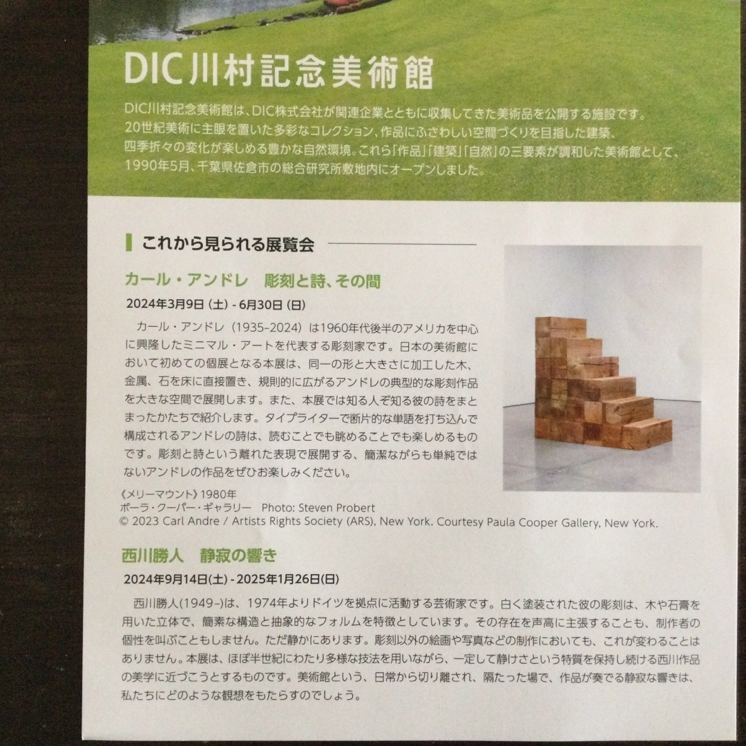 DIC(ディーアイシー)のDIC株主優待・川村記念美術館　招待券2枚・有効期限2025年3月31日迄 チケットの施設利用券(美術館/博物館)の商品写真