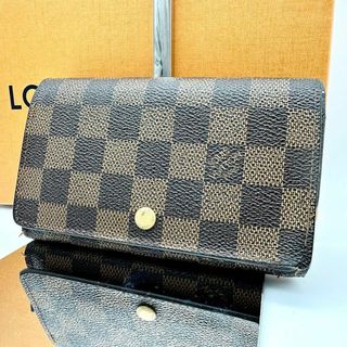 ルイヴィトン(LOUIS VUITTON)の【鑑定済】ルイヴィトン 長財布 二つ折り財布 ブラウン ダミエ フラップ(財布)