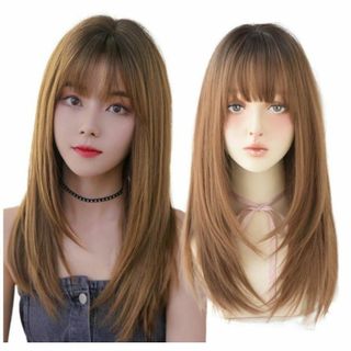 ウィッグフルウィッグストレートレイヤーカット茶色コスプレ人気女装かつら医療用W(ロングストレート)