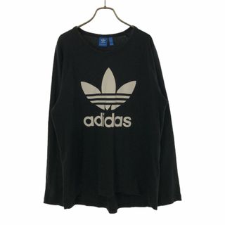 アディダス(adidas)のアディダス トレフォイルロゴプリント 長袖 Tシャツ 2XO ブラック adidas ロンT ビッグサイズ メンズ 古着 【240402】 メール便可(Tシャツ/カットソー(七分/長袖))