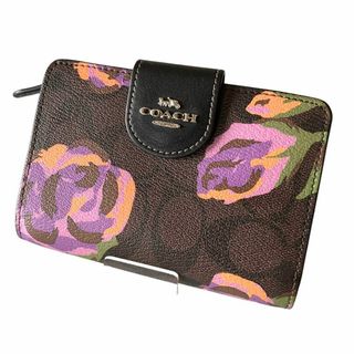 コーチ(COACH)のコーチ 二つ折り財布 レザー レディース シグネチャーxフラワー ブラウン(財布)