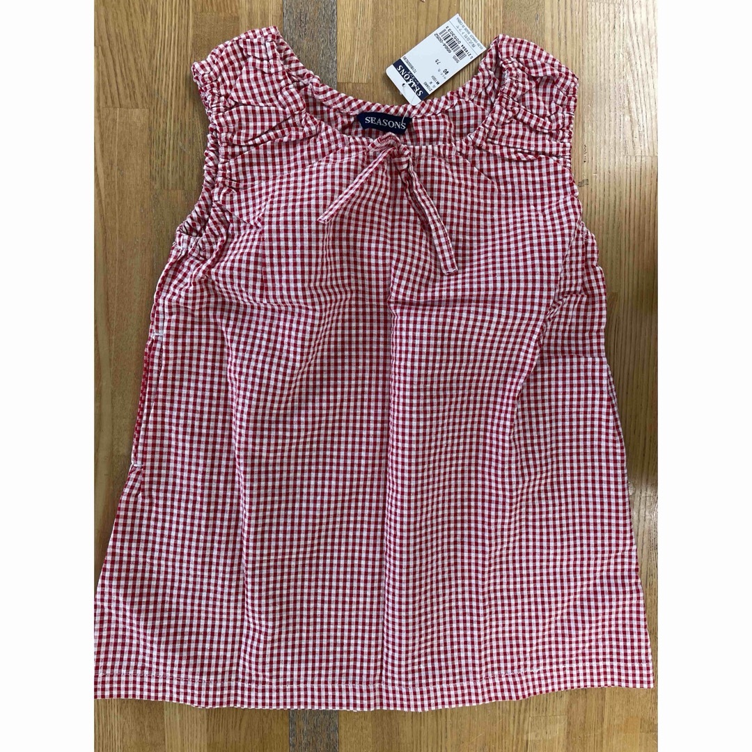 激レア　トラヤ　seasons 赤チェック新品　ノースリーブ　キッズ　90センチ キッズ/ベビー/マタニティのキッズ服女の子用(90cm~)(ワンピース)の商品写真