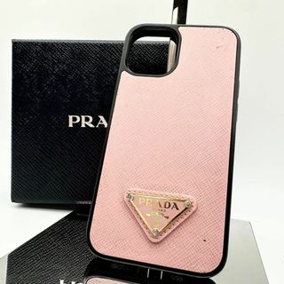 プラダ(PRADA)の【鑑定済】プラダ  iPhone12miniケース ピンク 三角ロゴ レザー(iPhoneケース)
