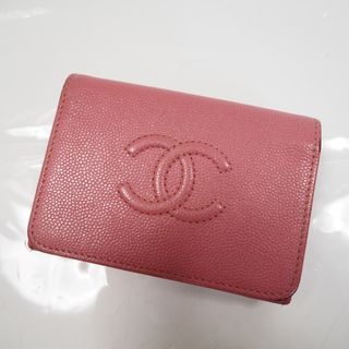 シャネル(CHANEL)のTh958965 シャネル 三つ折り財布 コンパクト財布 A70796 キャビアスキン 本革 ピンク系 ダブルホック ココマーク レディース CHANEL 中古(財布)