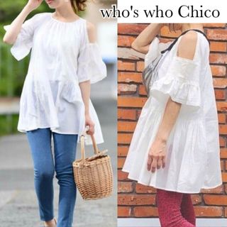 who's who Chico - フーズフーチコ オープンショルダー フレア ブラウス チュニック ワンピース