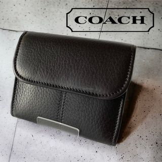 COACH - コーチ 三つ折り財布 型押し レザー 本革 メンズ ブラック