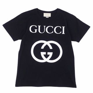 グッチ(Gucci)の美品 グッチ GUCCI Tシャツ カットソー 半袖 ショートスリーブ ロゴ インターロッキング GG トップス メンズ XS ブラック(Tシャツ/カットソー(半袖/袖なし))