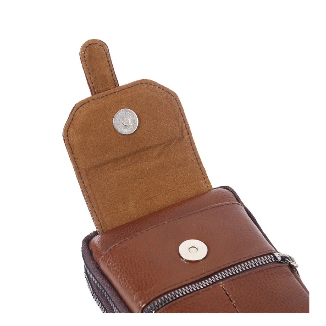 ベルトポーチ ショルダーバッグ レザー ウエストポーチ 牛革 本革 携帯ケース メンズのバッグ(ウエストポーチ)の商品写真