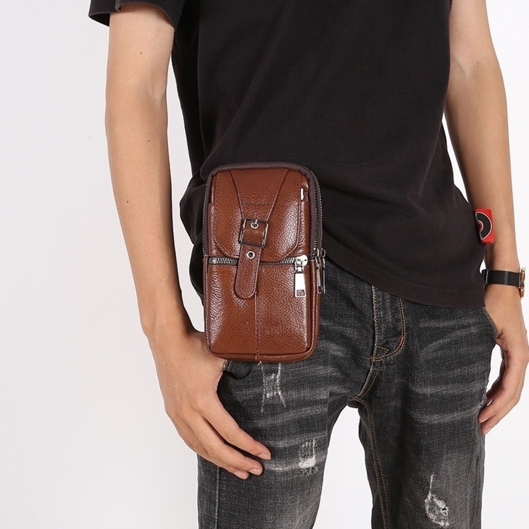 ベルトポーチ ショルダーバッグ レザー ウエストポーチ 牛革 本革 携帯ケース メンズのバッグ(ウエストポーチ)の商品写真