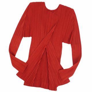 プリーツプリーズイッセイミヤケ(PLEATS PLEASE ISSEY MIYAKE)の美品 プリーツプリーズ イッセイミヤケ PLEATS PLEASE シャツ ブラウス カーディガン ロングスリーブ 長袖 トップス レディース 3(L相当) オレンジ(シャツ/ブラウス(長袖/七分))