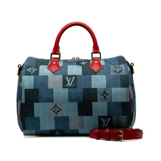 ルイヴィトン(LOUIS VUITTON)の美品 ルイ ヴィトン モノグラム デニム スピーディ バンドリエール30 スクエア パッチワーク ハンドバッグ ショルダーバッグ 2WAY M45041 デニム レディース LOUIS VUITTON 【228-42899】(ハンドバッグ)