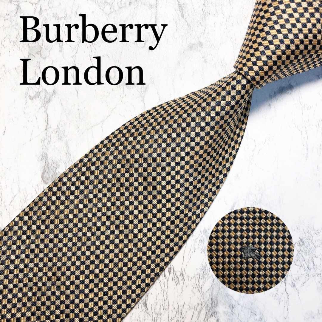BURBERRY(バーバリー)のBUBERRY LONDON ネクタイ　ゴールド　格子柄　ホースロゴ メンズのファッション小物(ネクタイ)の商品写真