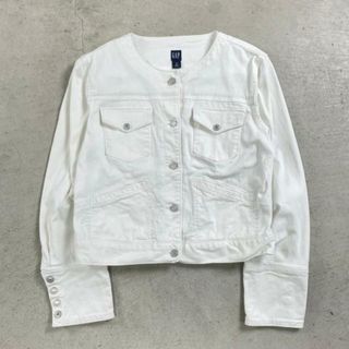 GAP ギャップ ホワイトデニムジャケット 短丈 ノーカラー レディースM(Gジャン/デニムジャケット)