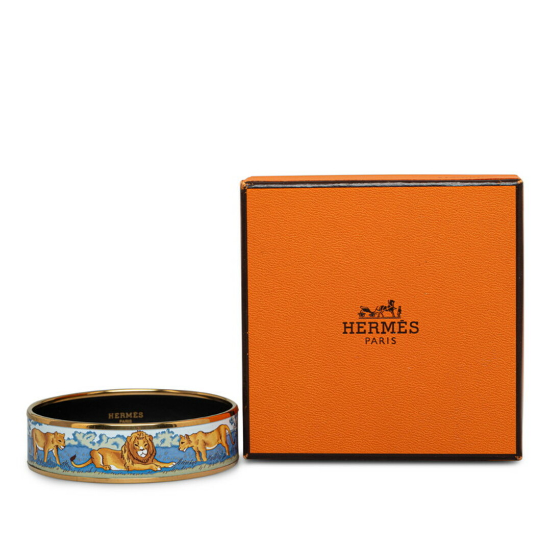 Hermes(エルメス)の美品 エルメス エマイユGM 七宝焼き ライオン バングル メッキ レディース HERMES 【222-43986】 レディースのアクセサリー(ブレスレット/バングル)の商品写真