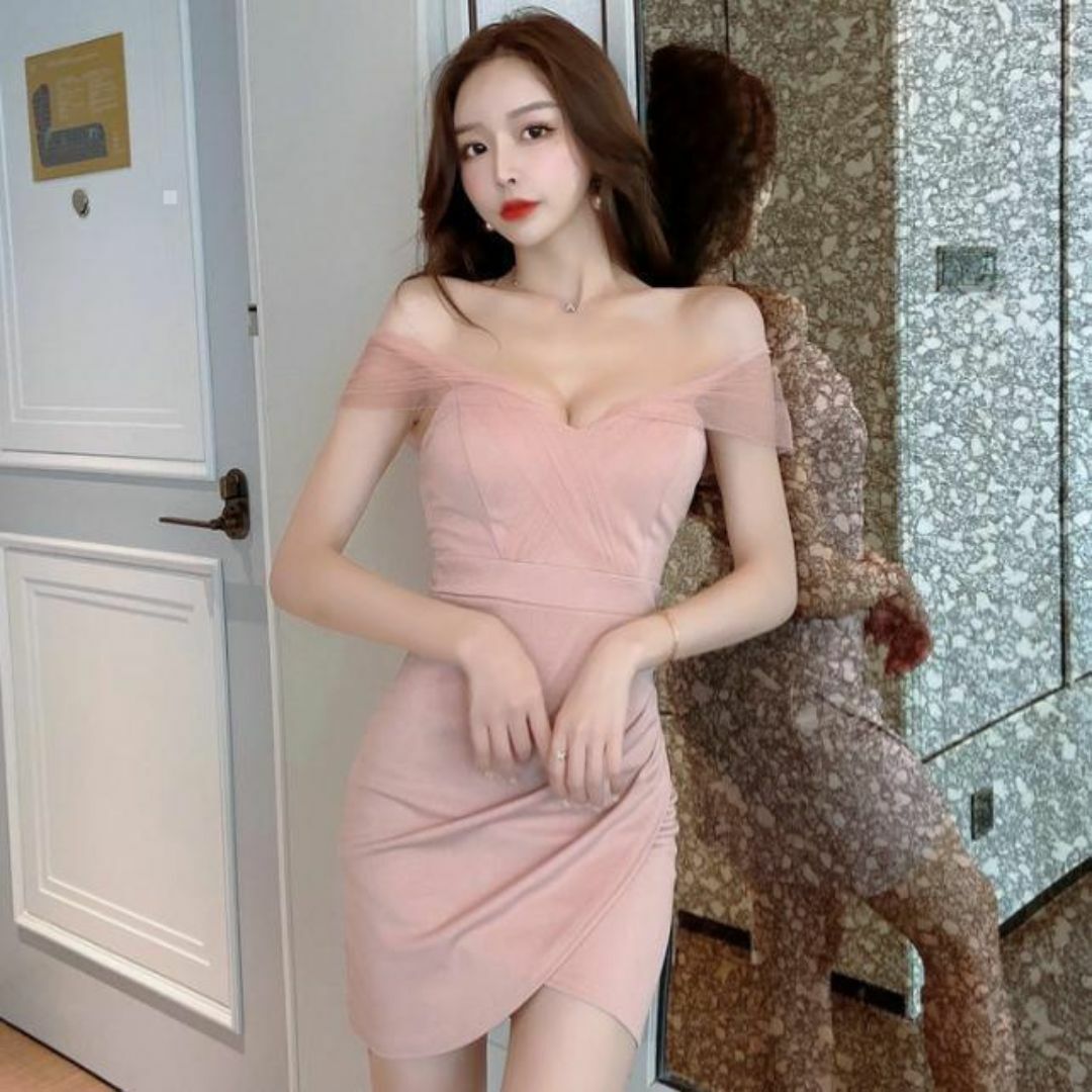 21　ワンピースキャバドレスパーティータイトスカート人気かわいいセクシーSピンク レディースのフォーマル/ドレス(その他ドレス)の商品写真