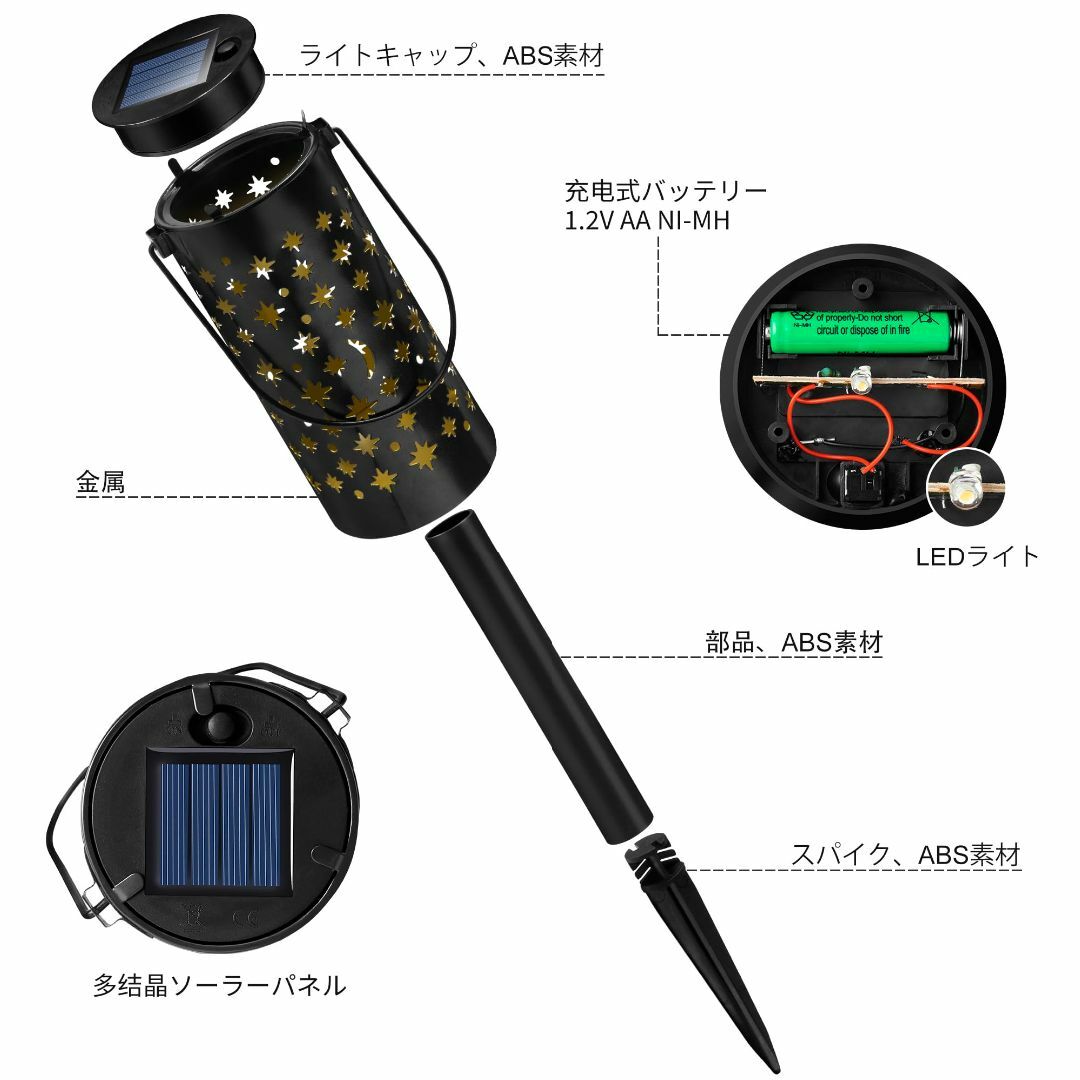 GIGALUMI 金属製ソーラー通路ライト 星月吊り下げランタン ソーラー風景ラ スポーツ/アウトドアのアウトドア(ライト/ランタン)の商品写真