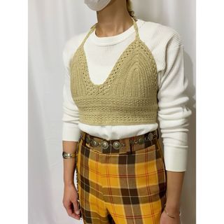 古着 ビンテージ タンクトップ  ナチュラル 70s ニット ビスチェ 美品(ベスト/ジレ)