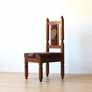 アンティーク オーク材 ダイニングチェア レトロ 張替済み 古家具 古椅子　(ダイニングチェア)