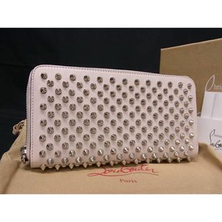 ■極美品■ Christian Louboutin ルブタン パネトーネ スパイクスタッズ レザー ラウンドファスナー 長財布 ウォレット ピンク系 AZ0736