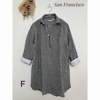 San Francisco ギンガムチェックリネンプルオーバーシャツ　ブラック(シャツ/ブラウス(長袖/七分))