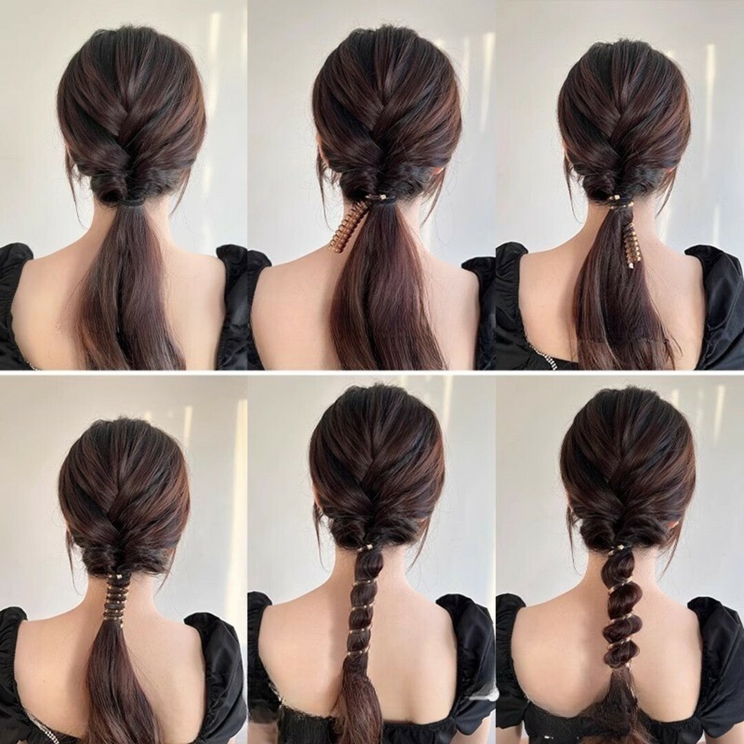 スパイラル ポニー フック コイル 巻くだけ ヘアアレンジ リボン ベージュ レディースのヘアアクセサリー(ヘアゴム/シュシュ)の商品写真