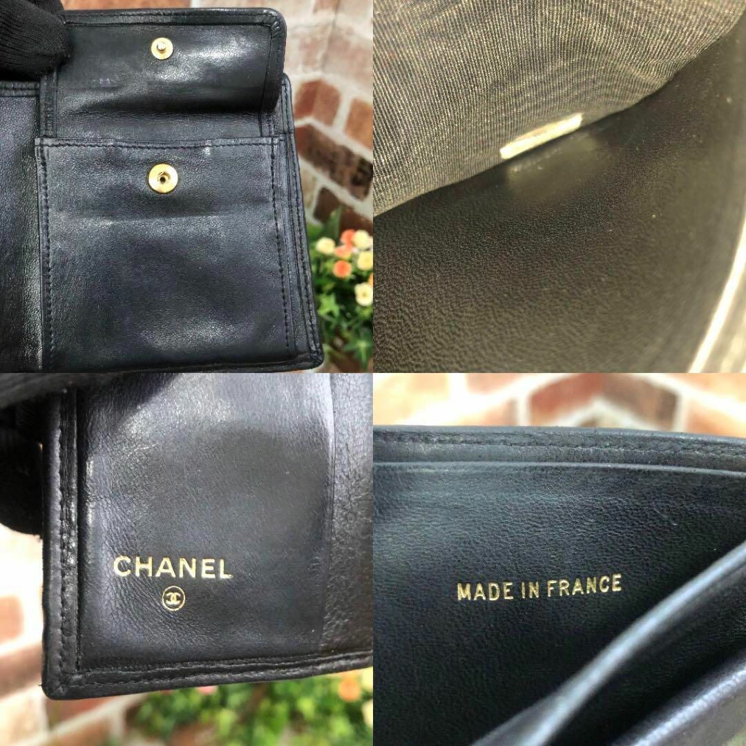 CHANEL(シャネル)の美品✨シャネル　ラムスキン　ビコローレ　二つ折り財布　ユニセックス　レザー　黒 レディースのファッション小物(財布)の商品写真