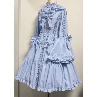 メタモルフォーゼタンドゥフィーユ(metamorphose temps de fille)のスタンドカラープリンセスドレス【水色×白ピコフリル】(ひざ丈ワンピース)