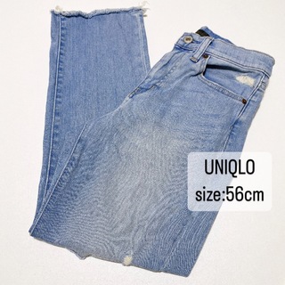 ユニクロ(UNIQLO)のUNIQLO   ハイライズフィットジーンズ　ダメージ　ライトブルー　56cm(デニム/ジーンズ)