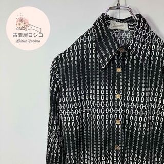 【ヴィンテージ　チェーンデザイン　レトロボタン　長袖シャツ　ポリ　ニット　古着】(シャツ/ブラウス(長袖/七分))