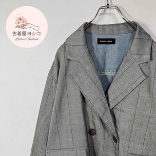 【ジャケット　切替　異素材デザイン　グレンチェック　デニム　古着】(その他)