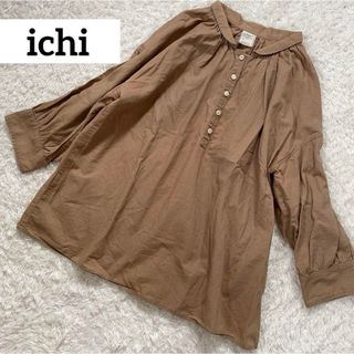 イチ(ichi)のichi コットン　リネン　ブラウス　丸襟　ハーフボタン　ギャザー　タック(シャツ/ブラウス(長袖/七分))