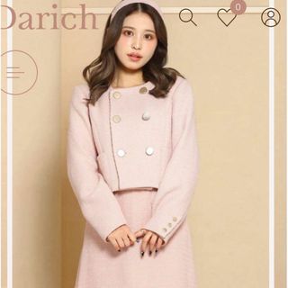 ダーリッチ(Darich)の新品タグ付 DARICH ノーカラーツイードジャケット ゴールドボタン ピンク(ノーカラージャケット)