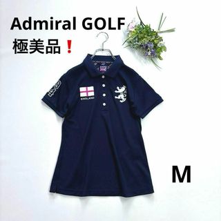 アドミラル(Admiral)の極美品❗️アドミラルゴルフ　M 半袖ポロシャツ　ネイビー　エンブレム　国旗(ウエア)