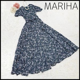 マリハ(MARIHA)の【人気柄】マリハ マドモアゼルのドレス 花柄 総柄 グリーン ウエストリボン(ロングワンピース/マキシワンピース)