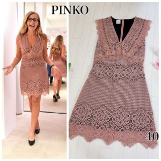 ピンコ(PINKO)のPINKO ピンコ ノースリーブ ワンピース 総レース ピンク系 40 S相当(ひざ丈ワンピース)