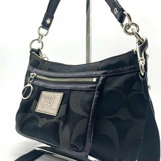 コーチ(COACH)の極美品 コーチ シグネチャー 2way ワンショルダー ショルダー バッグ 黒(ハンドバッグ)