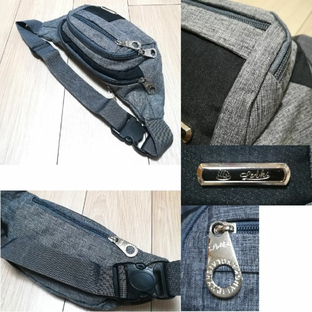 ウエストポーチ ボディーバッグ 鞄 2way バッグ グレー #215 メンズのバッグ(ウエストポーチ)の商品写真