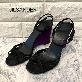 ジルサンダー(Jil Sander)のJILSANDERジルサンダー サンダル ストラップ ウェッジソール 黒x紫35(サンダル)