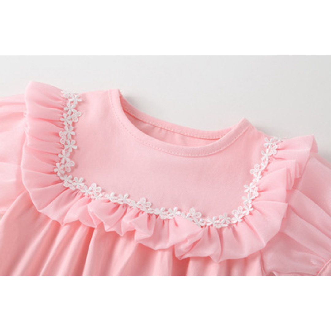 ロンパース　女の子  花　フリル　オシャレ　可愛い　ピンク　73 キッズ/ベビー/マタニティのベビー服(~85cm)(ロンパース)の商品写真