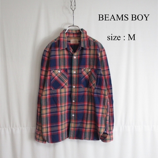 ビームスボーイ(BEAMS BOY)のBEAMS BOY コットン オープンカラー チェック シャツ 開襟シャツ M(シャツ/ブラウス(長袖/七分))