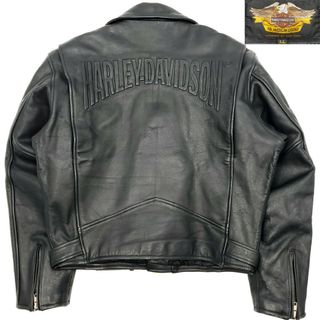 ハーレーダビッドソン(Harley Davidson)の立体ロゴ◆HARLEY-DAVIDSON◆LL肉厚牛革ライダース黒 770M(ライダースジャケット)