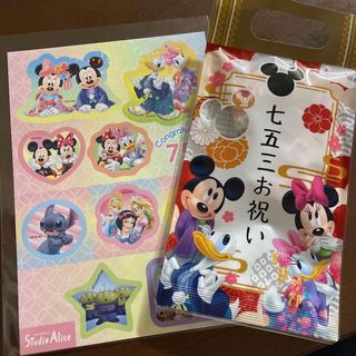 七五三　ディズニー　ラメ入りシール&飴セット(キャラクターグッズ)