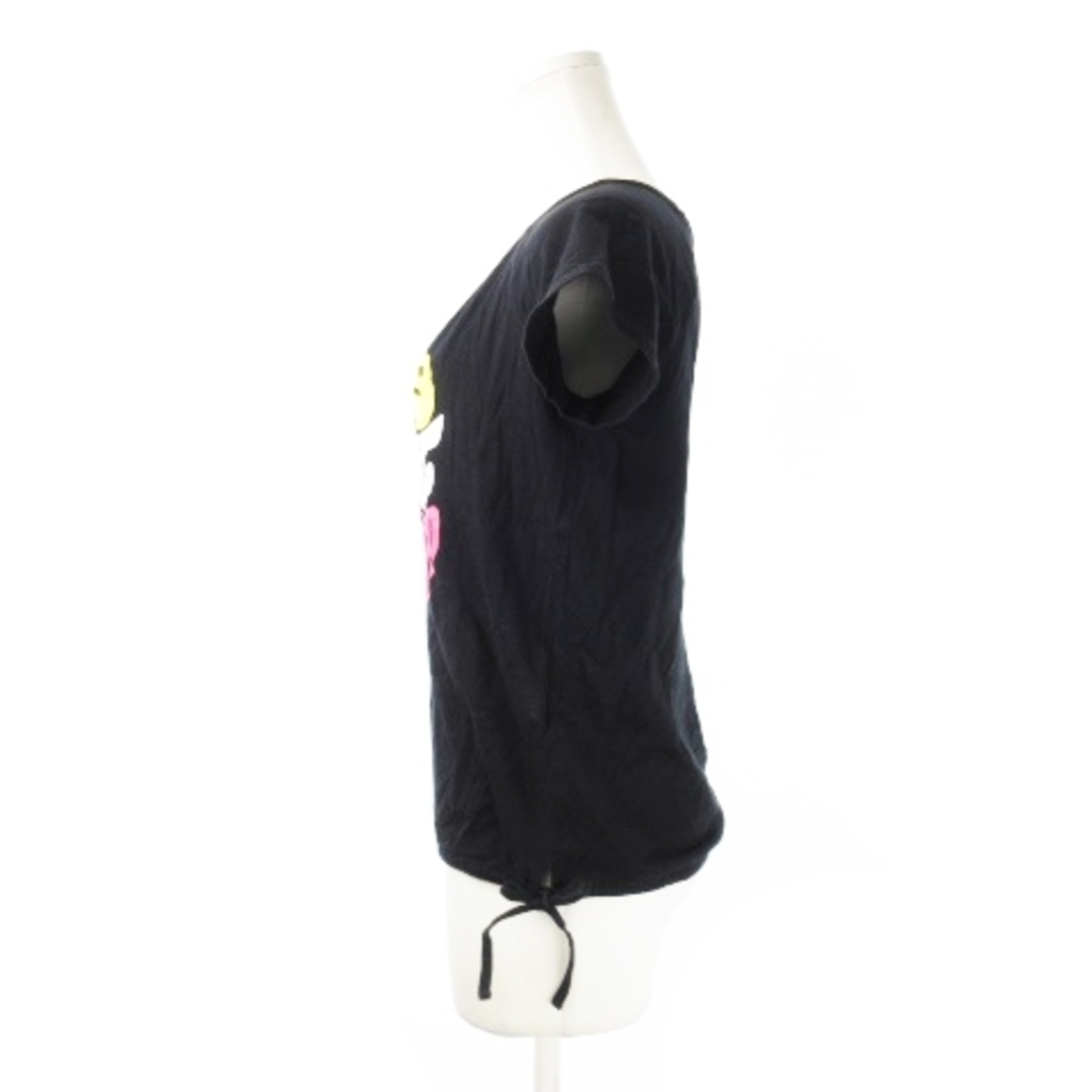 MARY QUANT(マリークワント)のマリークワント  カットソー Tシャツ 半袖 裾ギャザー プリント M 黒 レディースのトップス(カットソー(半袖/袖なし))の商品写真