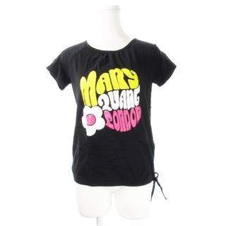 マリークワント(MARY QUANT)のマリークワント  カットソー Tシャツ 半袖 裾ギャザー プリント M 黒(カットソー(半袖/袖なし))