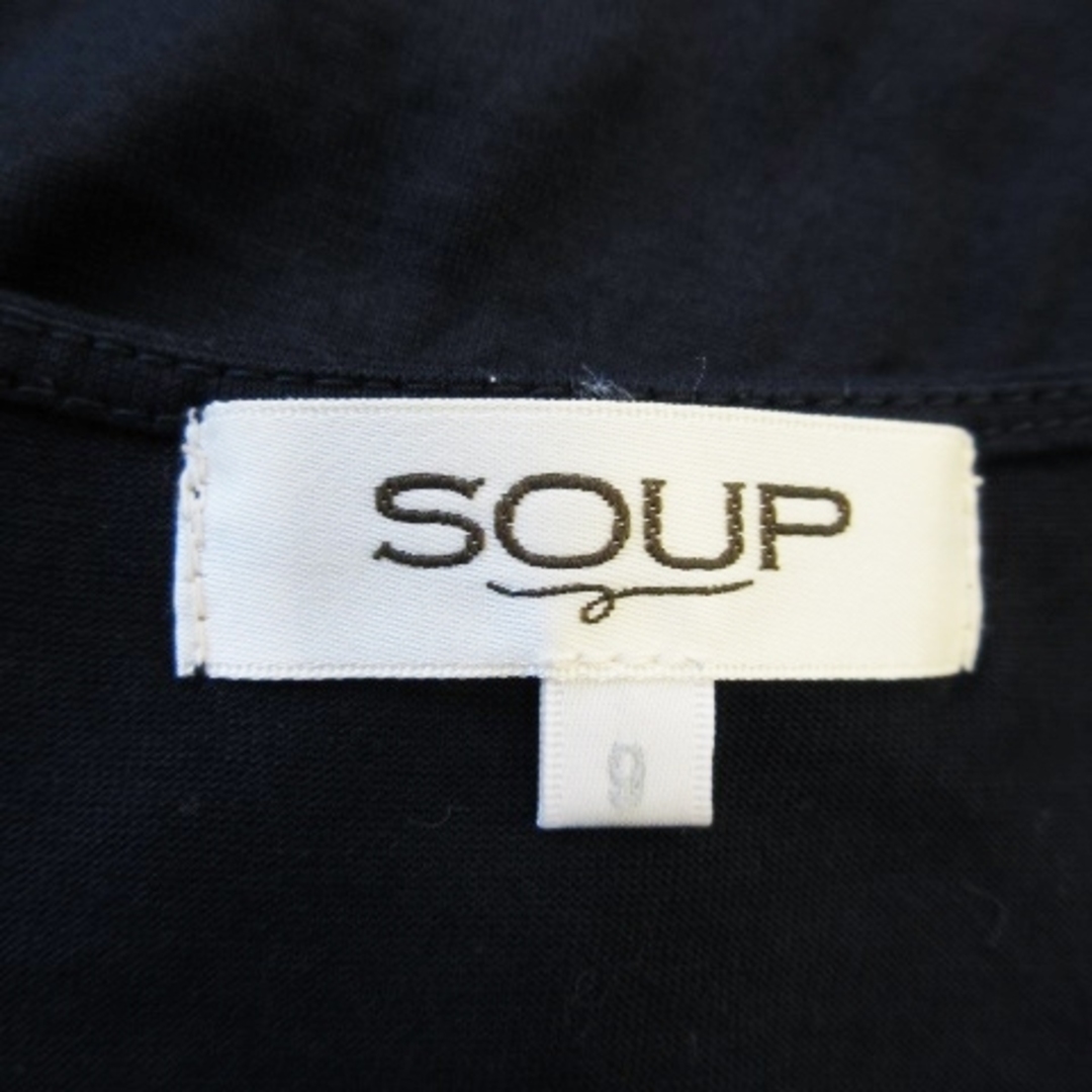 SOUP(スープ)のスープ ブラウス カットソー ラウンドネック 半袖 切替 サテン 光沢感 9 紺 レディースのトップス(シャツ/ブラウス(半袖/袖なし))の商品写真